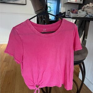 Aerie Fuchsia Tie-Front Short Sleeve Tee